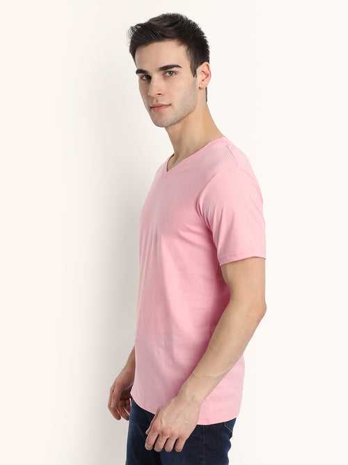 Baby Pink Half Sleeves V Neck T-Shirt