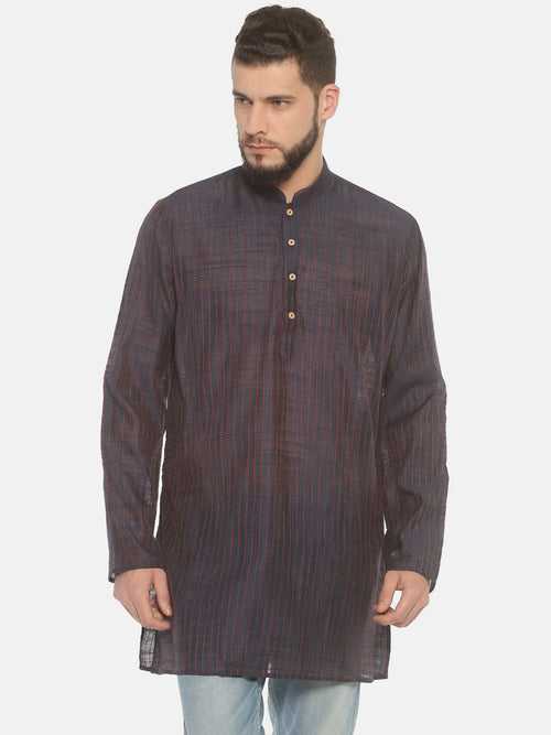 Brown Cotton Striped Straight Kurta