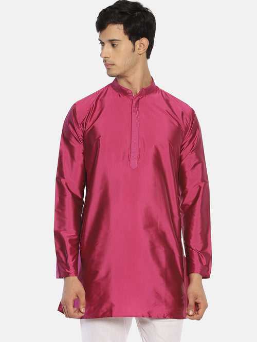 Pink Polyester Silk Solid Straight Short Kurta