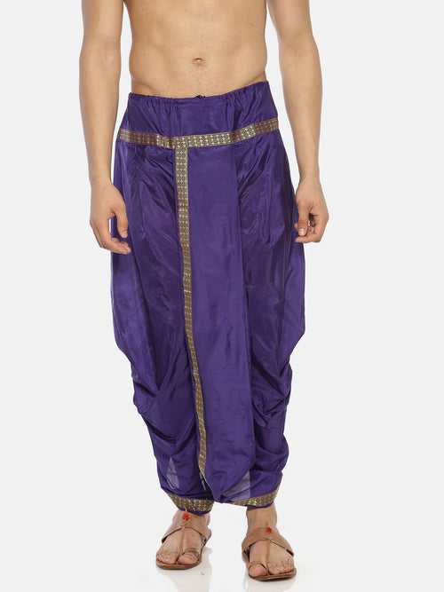 Purple Solid Polyester Stitched Dhoti Pants With Shawl