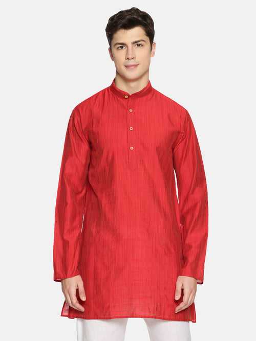 Red Cotton Short Solid Kurta