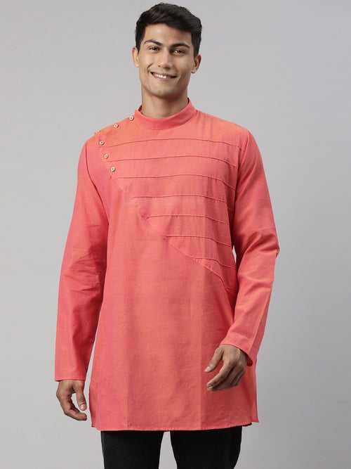 Tattva Peach Cotton Straight Designing Cotton Kurta