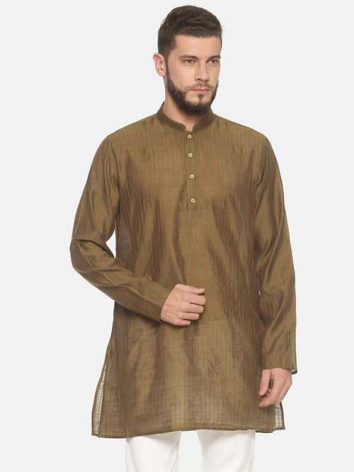 Olive Green Striped Stright Short Kurta