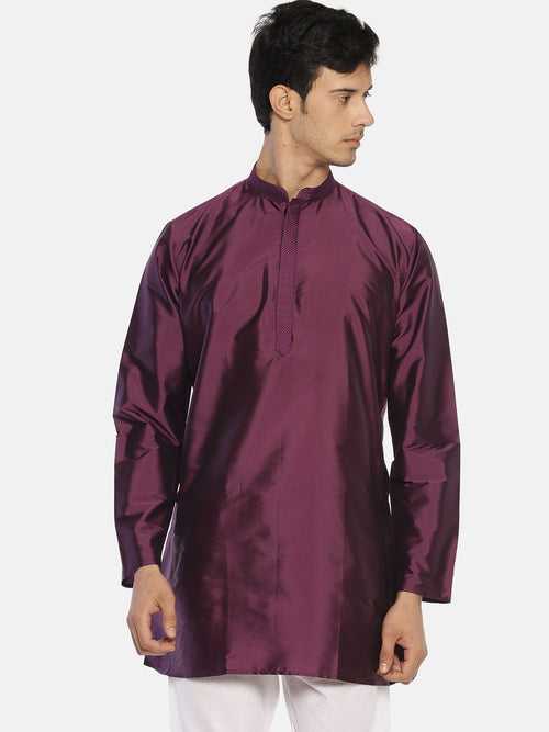 Purple Polyester Silk Solid Straight Short Kurta