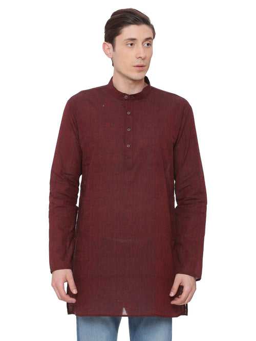 Brown Cotton Solid Straight Short Kurta