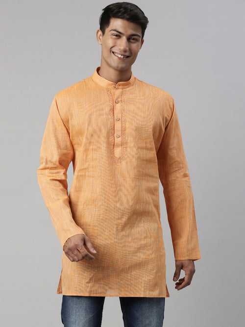 Orange Cotton Straight Solid Cotton Kurta