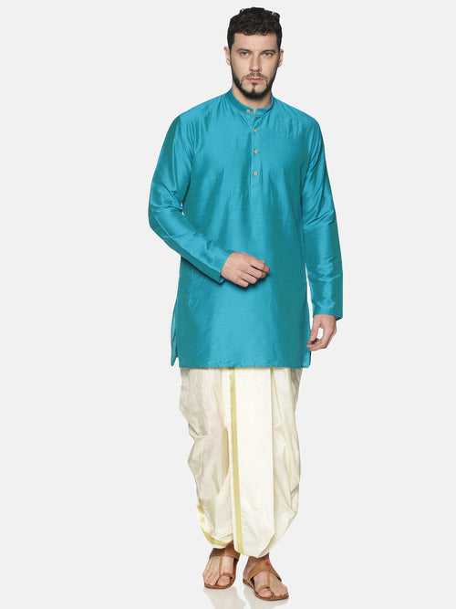 Blue Cotton Solid Kurta With Dhoti Pants