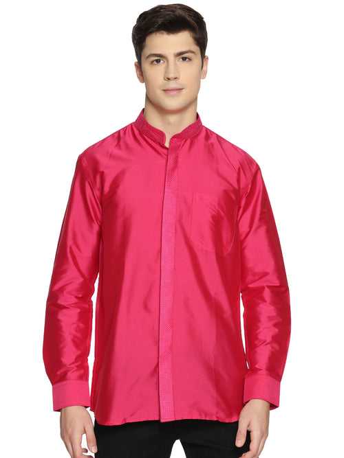 Fuchsia Polyester Regular Fit Solid Party Shirt