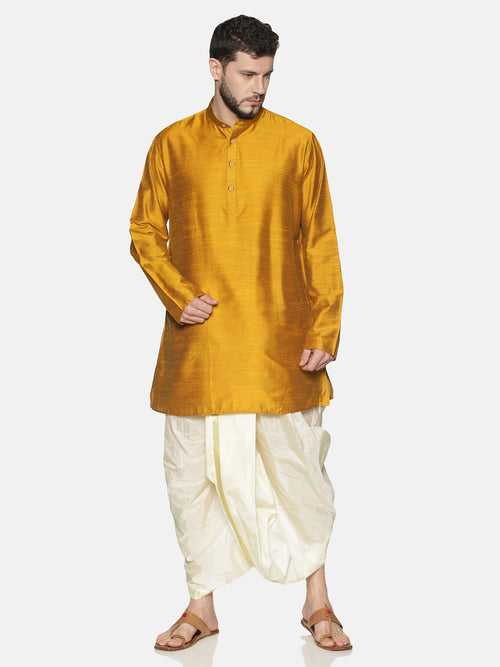 Mustard Cotton Solid Kurta With Dhoti Pants