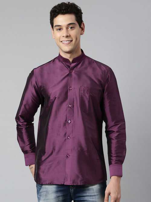 Purple Color Art Silk Slim Fit Solid Party Shirt