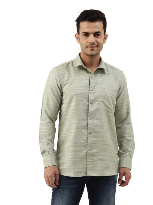 Grey Cotton Slim Fit Solid Party Shirt