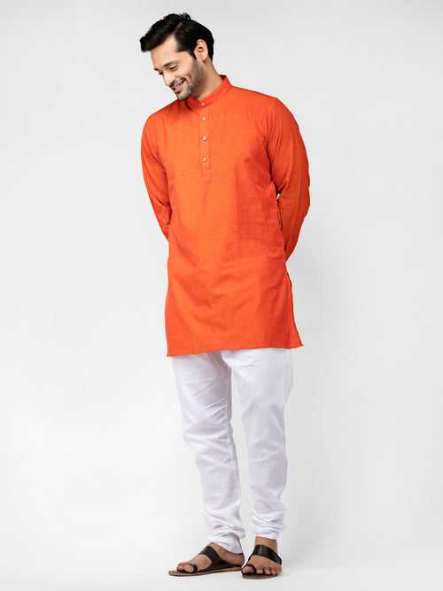 Orange Cotton Straight Solid Cotton Kurta