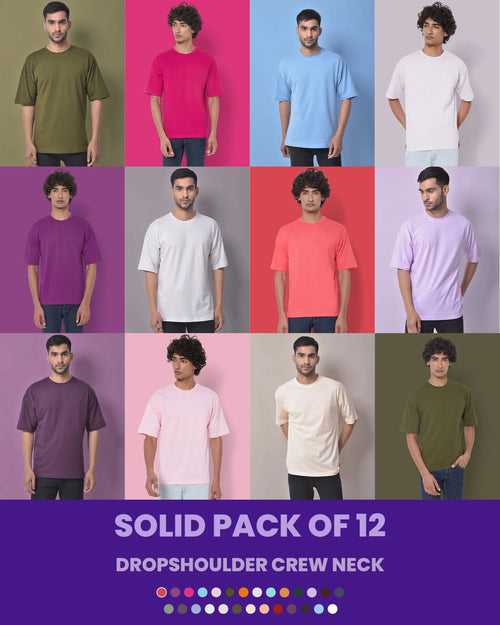 Solid Pack of 12: Drop Shoulder Crew Neck