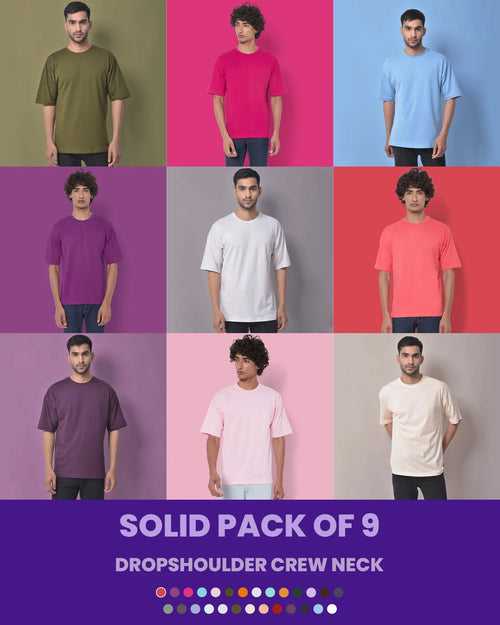Solid Pack of 9: Drop Shoulder Crew Neck