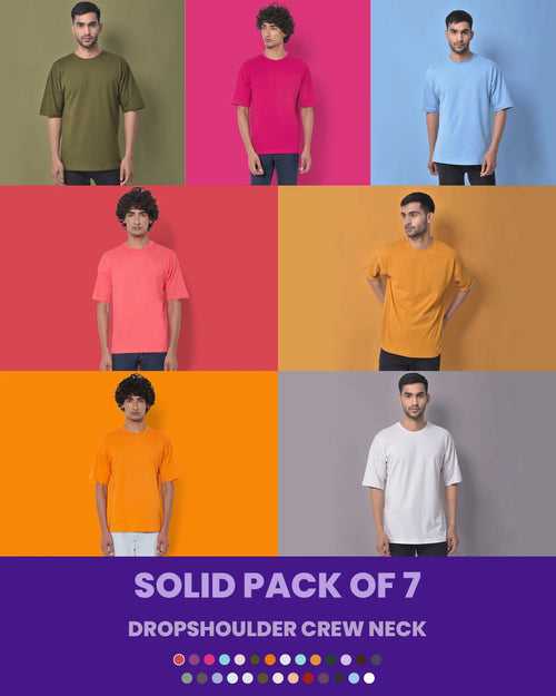 Solid Pack of 7: Drop Shoulder Crew Neck