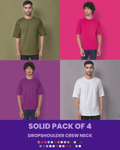 Solid Pack of 4: Drop Shoulder Crew Neck