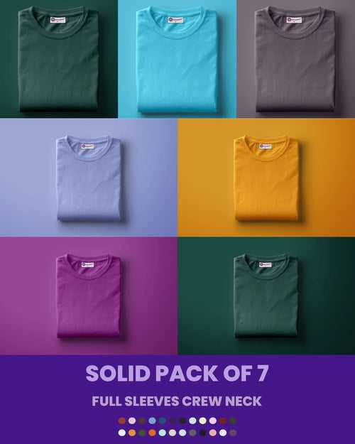Solid Pack of 7: Full Sleeves Crew Neck