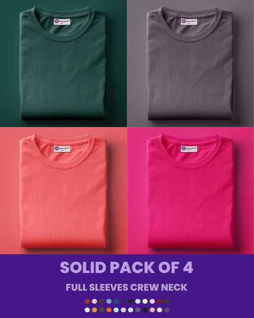 Solid Pack of 4: Full Sleeves Crew Neck