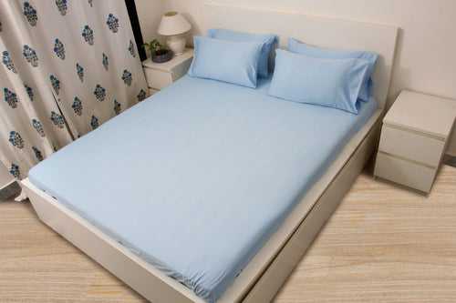 400 Thread Count Cotton Bedsheet & 2 Pillow Cases (Blue)