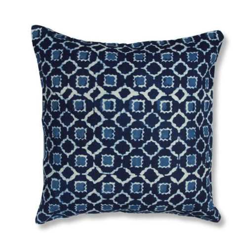 Handblocked Cotton Cushion (Blue)