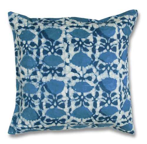 Handblocked Cotton Cushion (Blue)