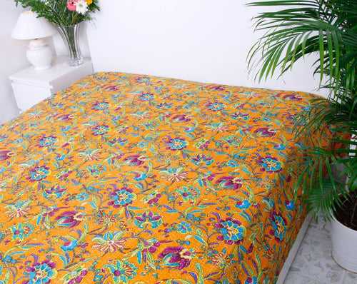 Kantha bedspread ( Yellow)