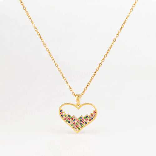 Heart Pavé Stone 18K Gold Plated Necklace