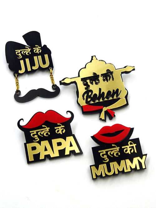 Jiju + Behen + Mummy + Papa Brooch Set of 4