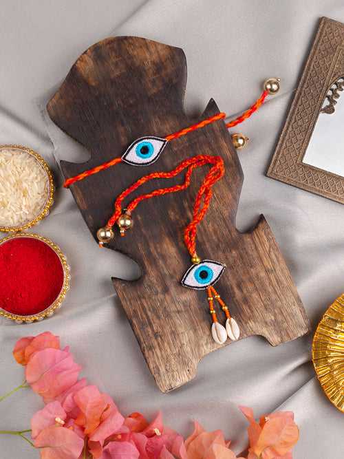 Evil Eye Embroidered Rakhi + Lumba Set