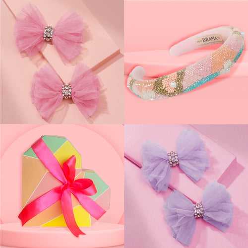 Spring Gift Box with 1 Flat Hair Band & 4 Tulle Hair Bows