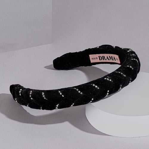 Selene Velvet Puff Hair Band - Black & Silver