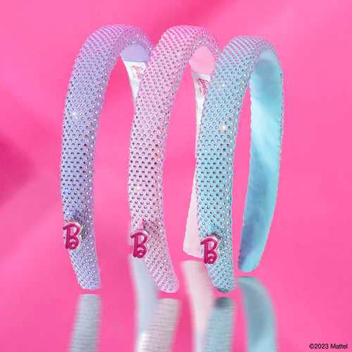 Barbie Rhinestone Puff Hair Bands with Barbie Charm - Set of 3 - Pink, Blue & Lilac