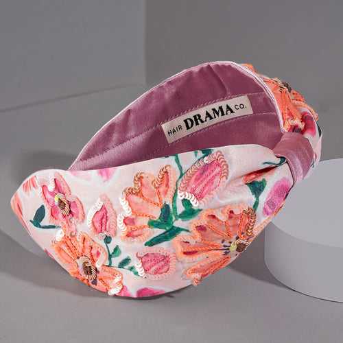 Floral Knotted Hair Band - Pink & Peach