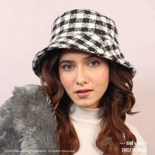 HDC X Emily In Paris Black & White Tweed Bucket Hat