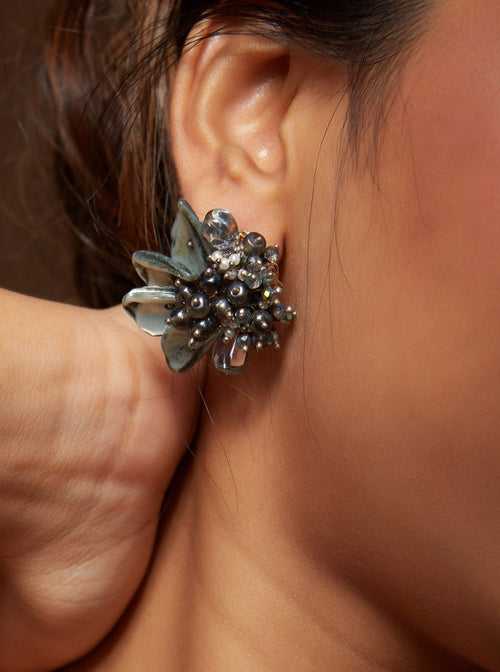 Grey Shell Cocktail Stud Earrings