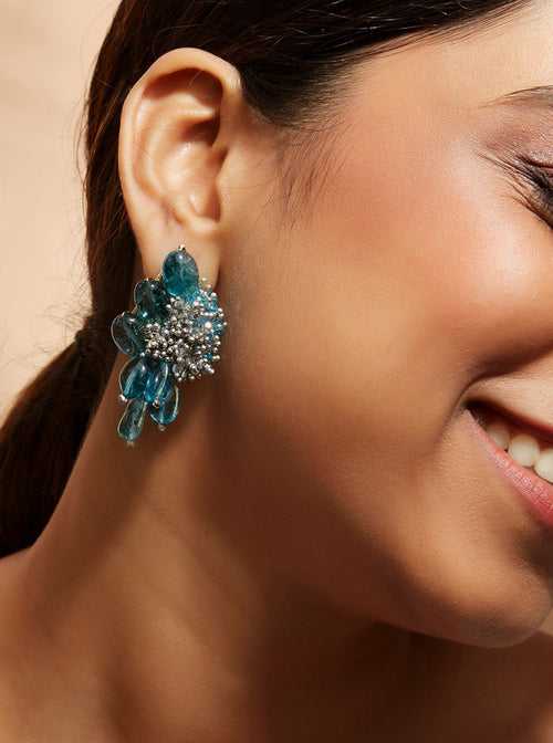 Designer Blue Stone Stud Earrings