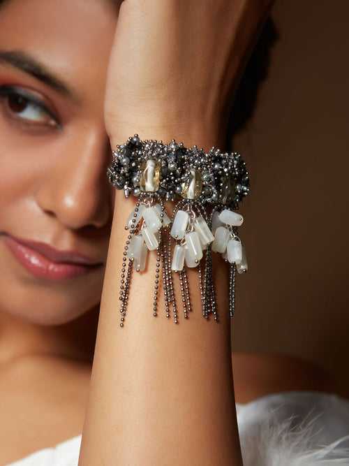 Designer Bracelet With Black And Silver Stones