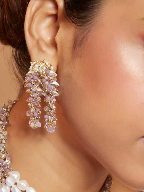 Contemporary Lilac Stone With Off White Shell Stud Earring