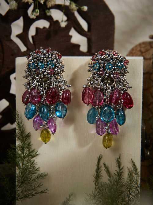 Multicolour Stone Contemporary Shell Tassel Earrings For Women
