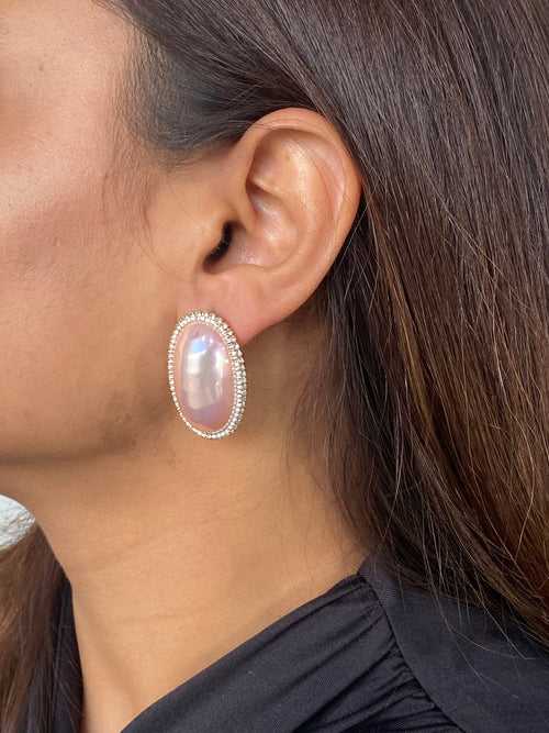 Nila Ovel Studs In Baby Pink