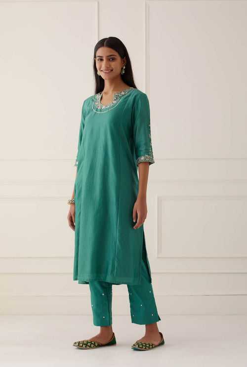 TEAL MATKA KURTA PANT SET OF 2