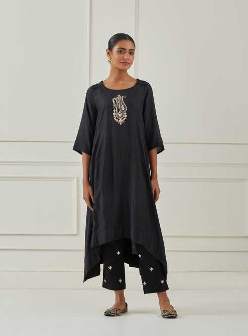 BLACK ASYMMETRIC KURTA