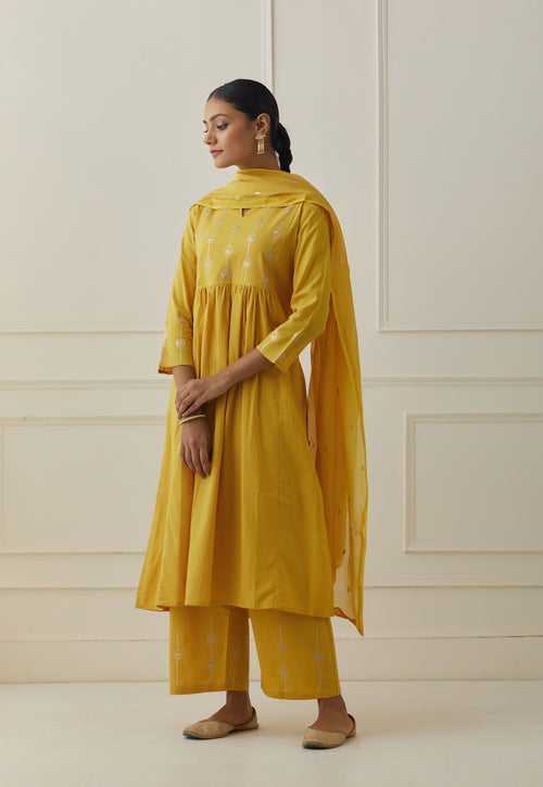 HALDI YELLOW  CHANDERI  DUPATTA WITH 3 DOTS PITTAN