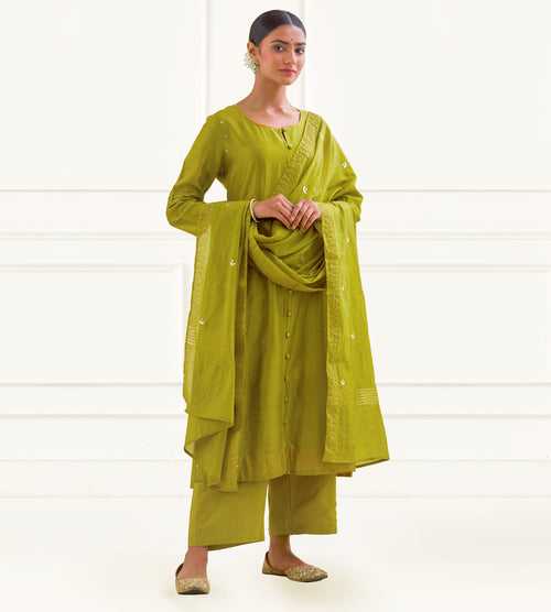 MEHANDI GREEN SIDE KALI SET KURTA WITH DUPATTA-SET OF 3