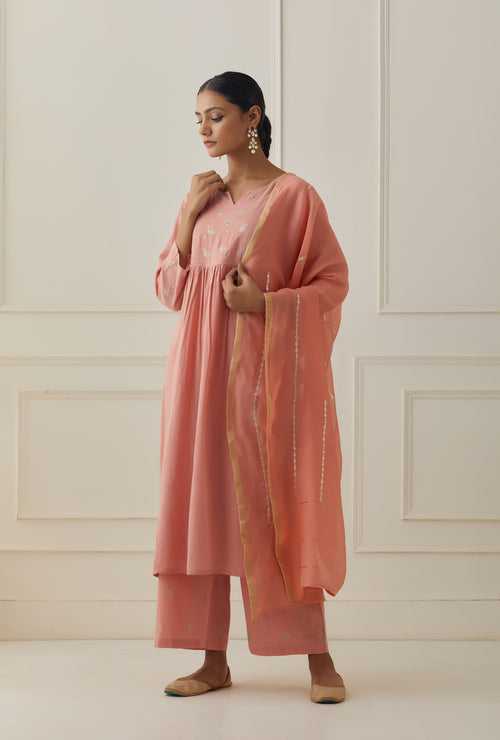 ROSE PINK PEACH CHANDERI DUPATTA WITH PITTAN