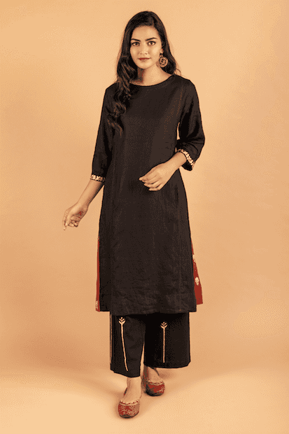 Black linen Kurta and pant- set of 2