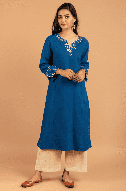 Indigo blue matka silk Kurta