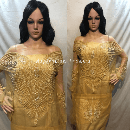 Sober Gold Heavy Handcrafted Pearl Work  Applique Blouse Patch - AB1012