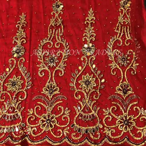 Vibrant Red with Worthy Gold Acrylic Stone Beaded Applique Designer Set AP074