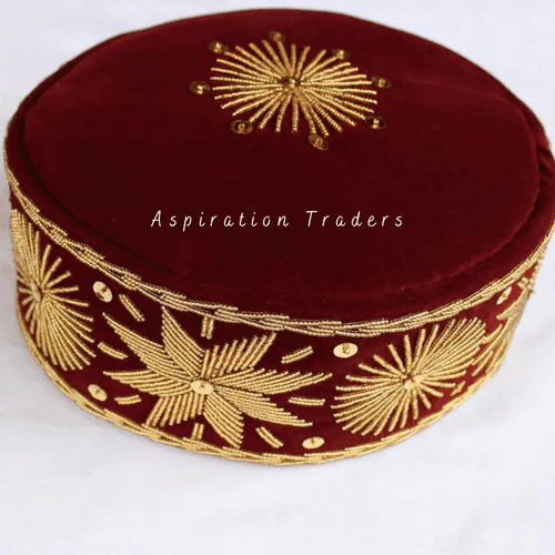 Maroon Igbo Cultural African Attire  Ozo Velvet Fabric Cap - AWC008